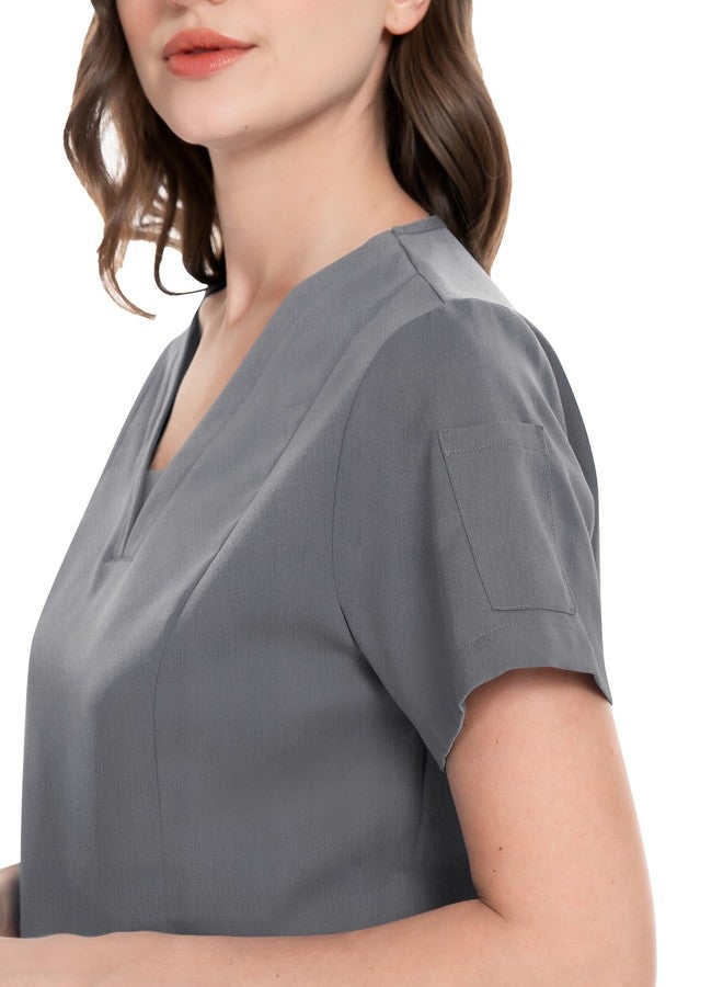 niaahinn Scrub Suit Set for Women Modern V-neck Top & Tapered Leg Jogger Pants with Drawstring Medical Nursing Uniforms Set (Gray, S) - Image 4